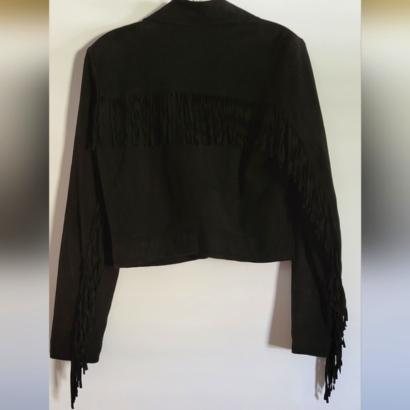 NAF NAF Paris Goat Suede Western Jacket Fringe Back & Sleeves Asymmetrical Zip - Picture 4 of 11
